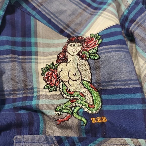 Western Plains Trading Co Blue,‎ Grey Long Sleeve Embroidered Western Pearl Snap - Picture 5 of 9